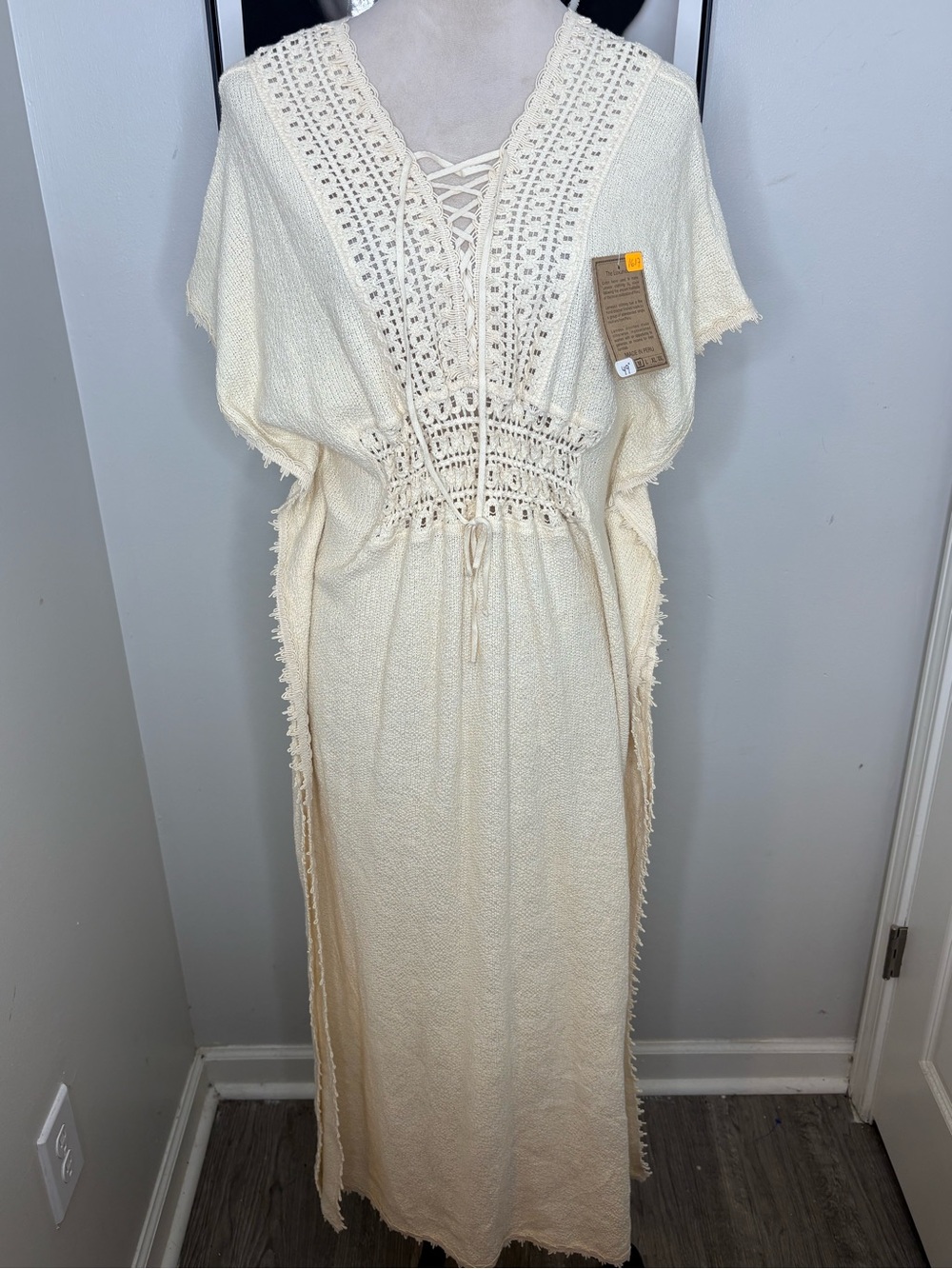 Cream Crochet Lace-Up Maxi Dress